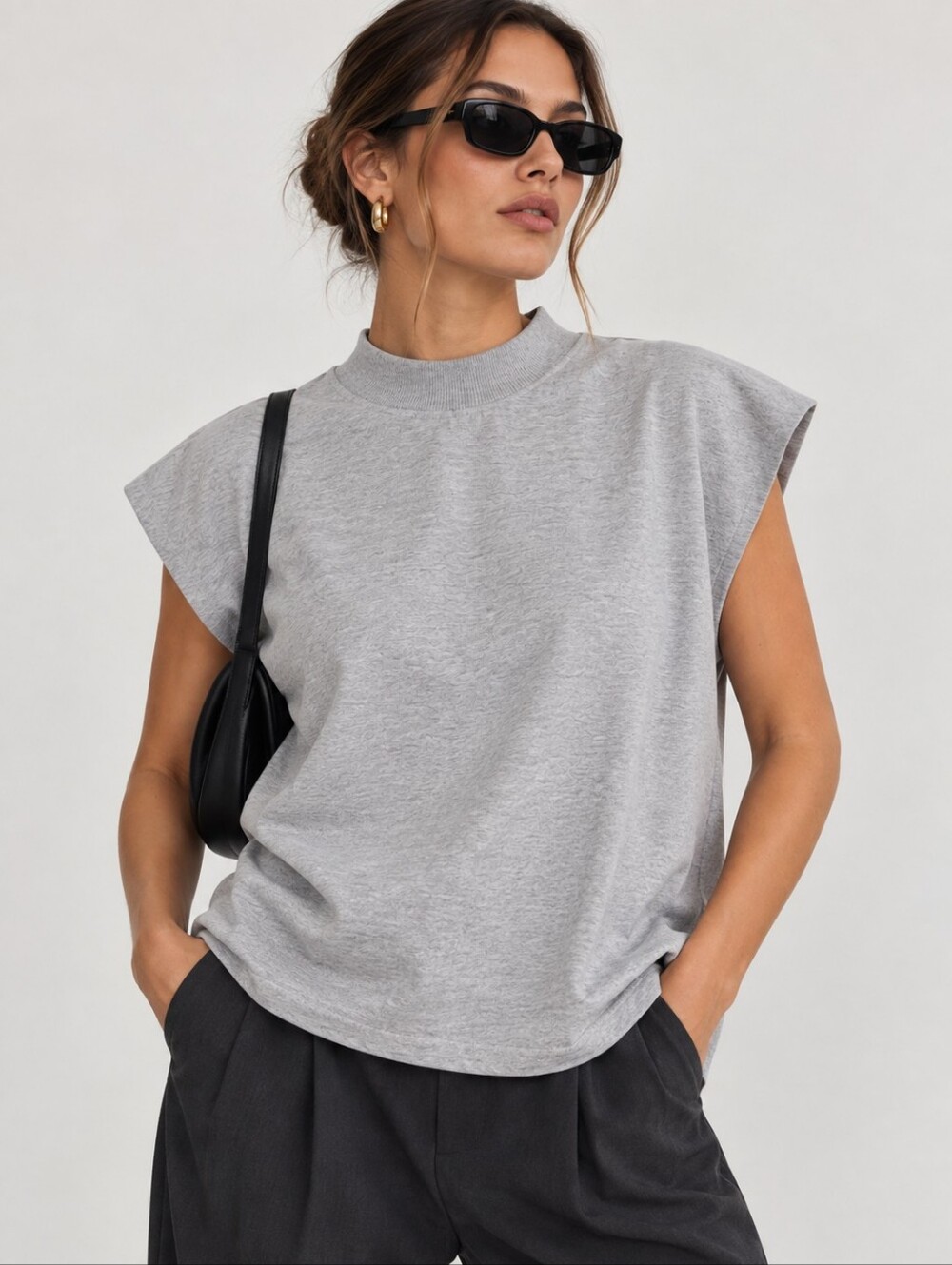 Zara Gray Mock Neck Cap Sleeve Oversized Top Size XL